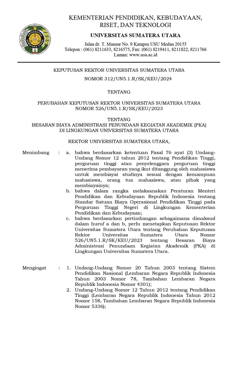 Keputusan Rektor Universitas Sumatera Utara Tentang Perubahan Besaran ...