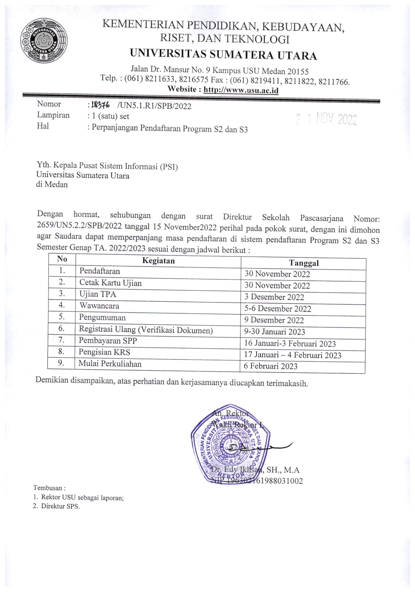 Perpanjangan Pendaftaran Program S2 Dan S3 Di Lingkungan Universitas ...